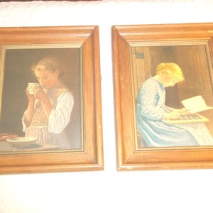 2 Paintings by Albert Anker Swiss Social Life Girl with Chalkboard and Girl Sipping from Cup - FREE Gift Included!!