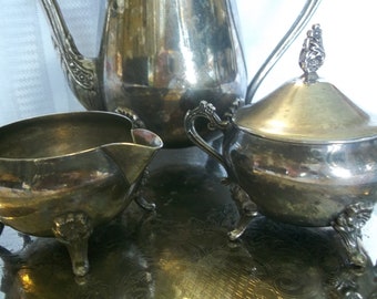 Silver Footed Tea Set - Hinged Lid - Creamer, Sugar, Original Label - FREE Gift Included!!
