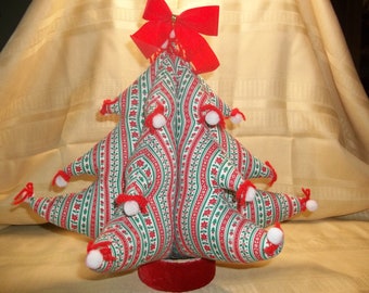 Stuffed Fabric Christmas Tree with Stand - Holiday Decoration - Handmade and Signed by Maker - Vintage  1981 - FREE Gift Included!!