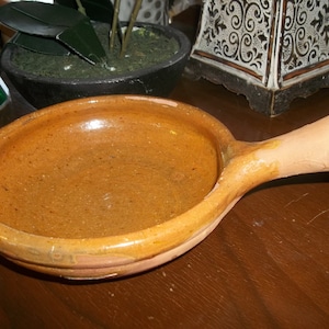 Original Clay Partial Glazed Pottery Serving Bowl with Handle Early 20th Century Rare Find - FREE Gift Included!!