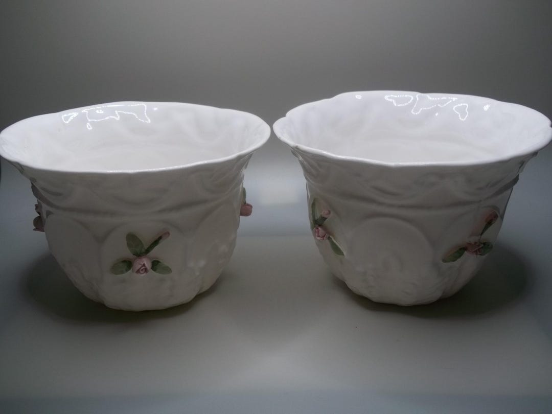 Vintage Fine Bone China Planter Set by Bloom Rite – White With Pink ...