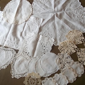 Vintage Doilies & Table Scarves – 19-Piece Assorted Lot | Handmade and Embroidered Linens - FREE Gift Included!!
