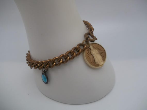 Vintage Infant Jesus of Prague Copper Charm Bracelet – Religious Souvenir Jewelry, Mid-Century Catholic Keepsake - FREE Gift Included!