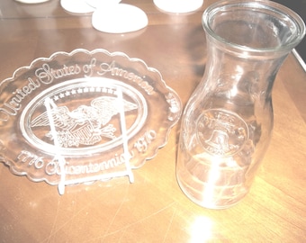 Vintage 1976 Bicentennial Glass Set | Anchor Hocking Milk Bottle & Avon Plate |  USA Collectible -FREE Gift Included!