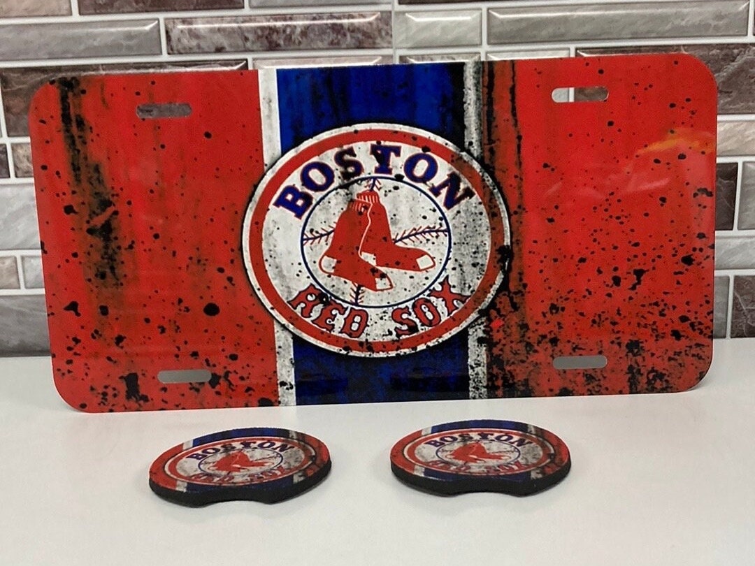 Boston Red Sox License Plate With Cup Coasters - Etsy