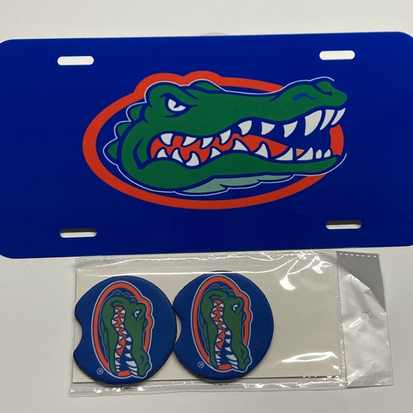 Florida Gators License Plate With Car Coasters