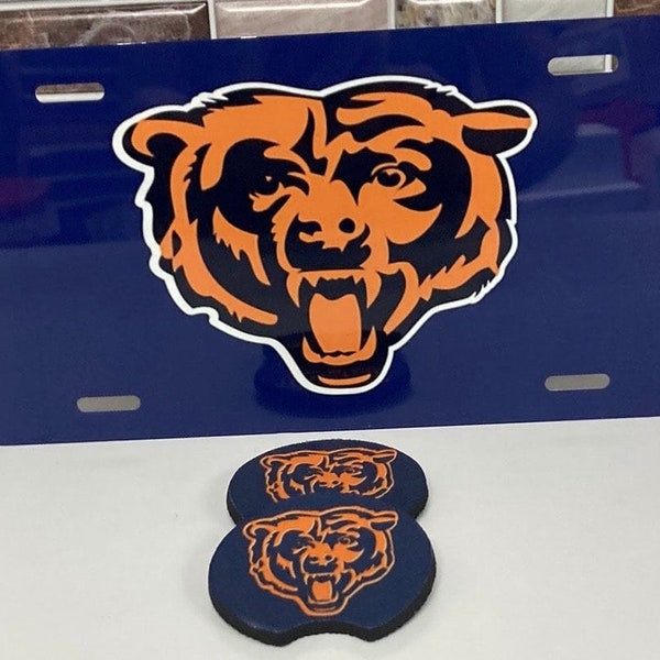 Chicago Bears License Plate With Car Coasters