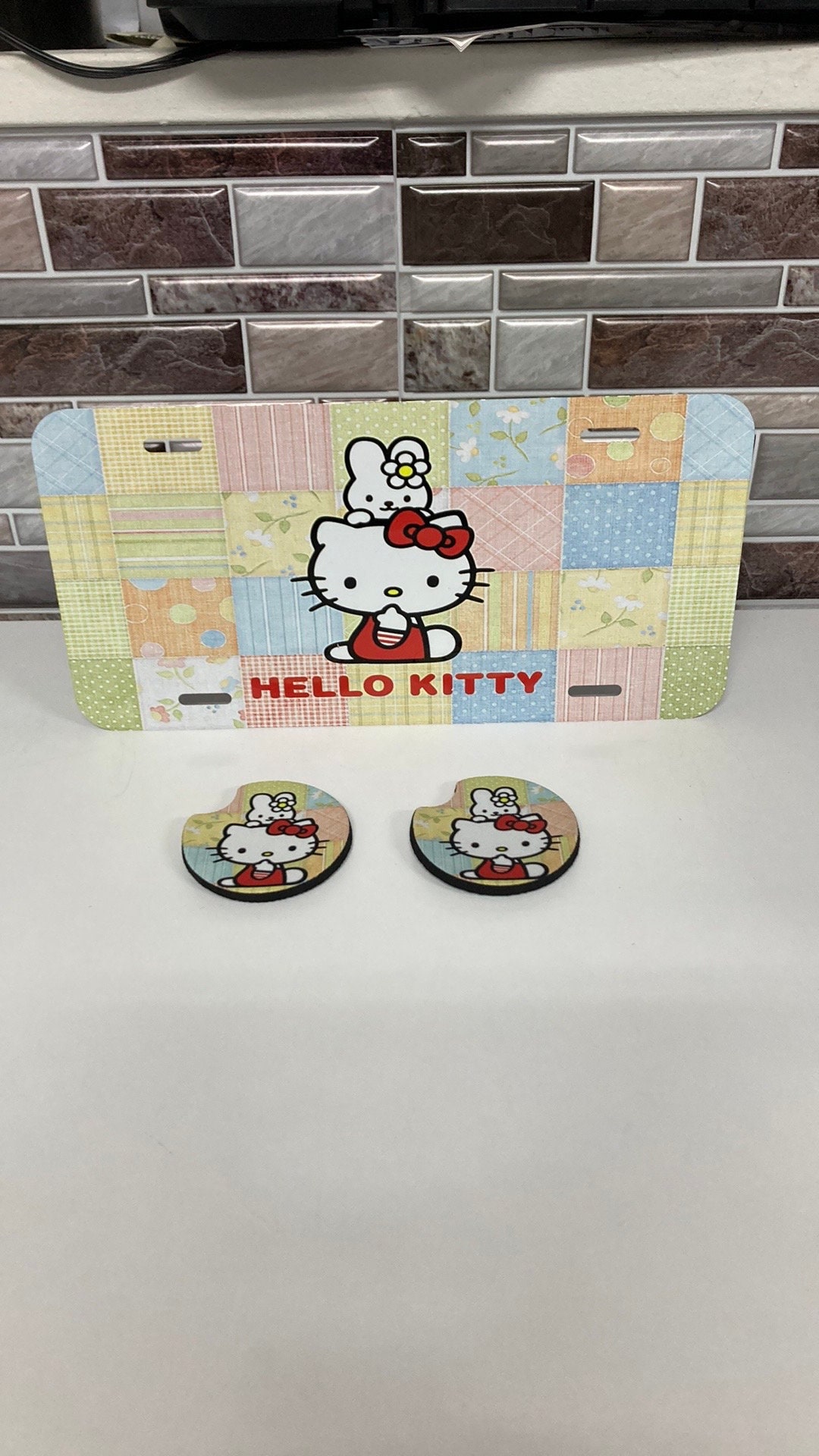 New Hello Kitty License Plate With Cup Holder Inserts Etsy