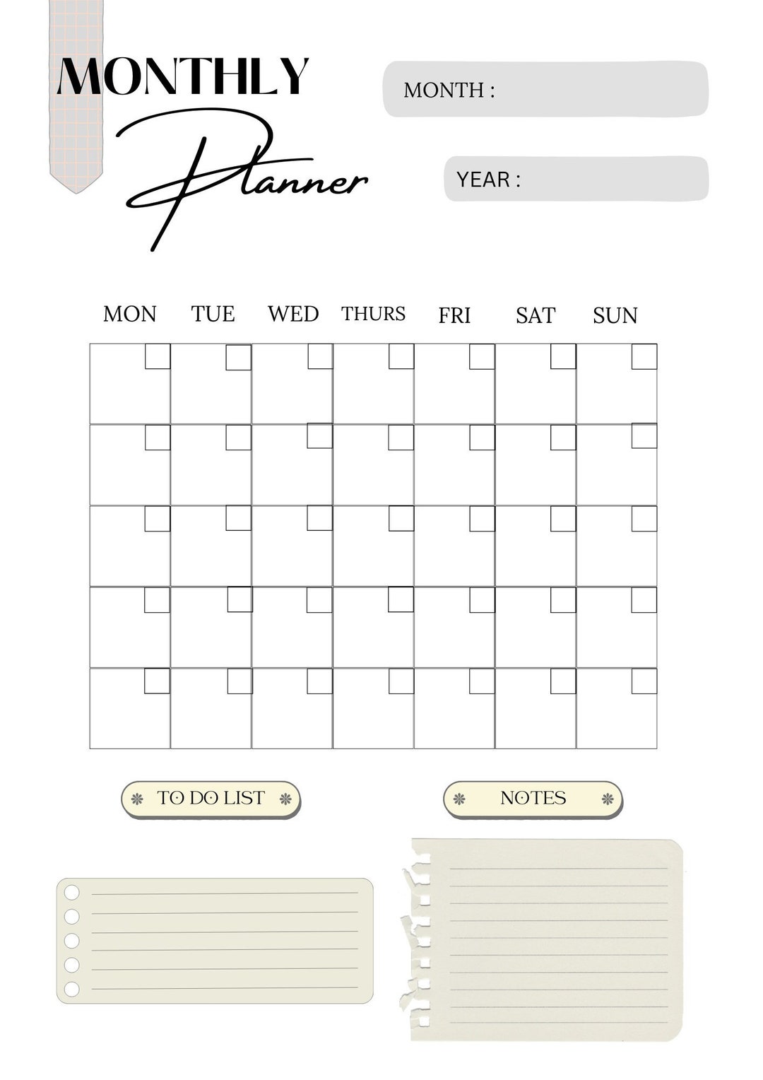 Digital Monthly Planner Printable Planner A4 Size for Easy Use Simple