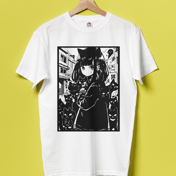 Catgirl | Anime T-shirt | Unisex | Manga | Japanese | Kawaii Shirt | Cats | Japanese Harajuku Fashion |