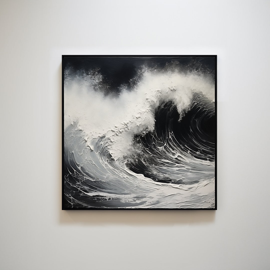 Black Ocean Wave Sea Art Print Black and White Textured Wall Decor - Etsy