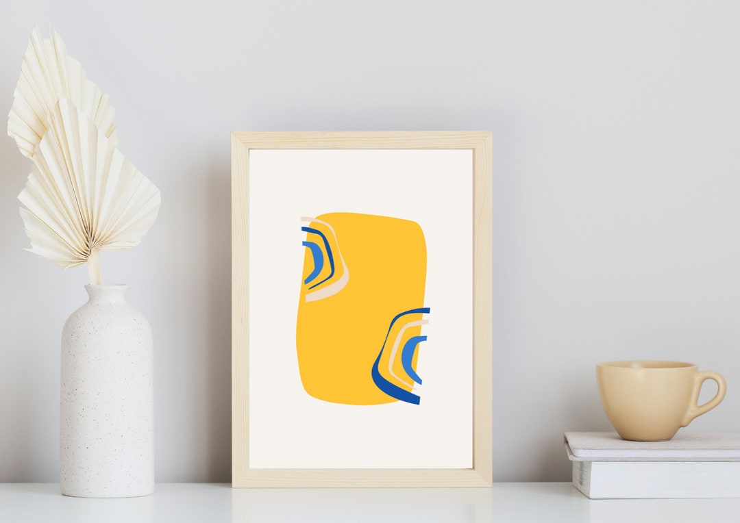 Abstract Yellow Blue Wall Art Digital Poster Etsy