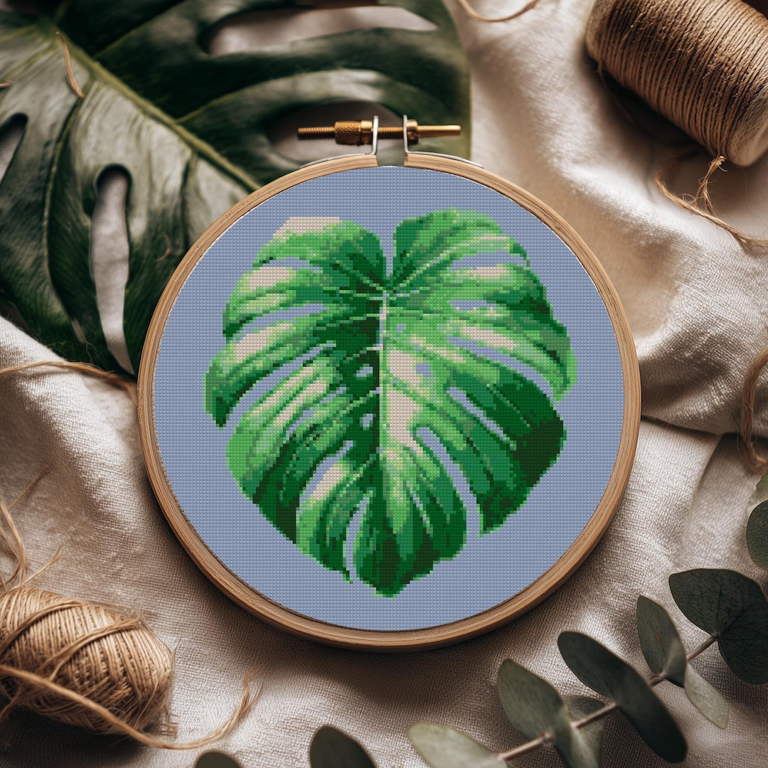 Monstera Leaf Cross Stitch Pattern PDF – Modern Botanical Embroidery ...