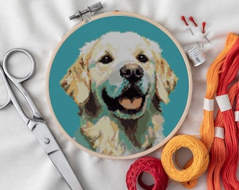 Golden Retriever Kreuzstichmuster - ideal für Tierliebhaber & DIY Stickprojekte | Perfekt für Wohnkultur und personalisierte Geschenke