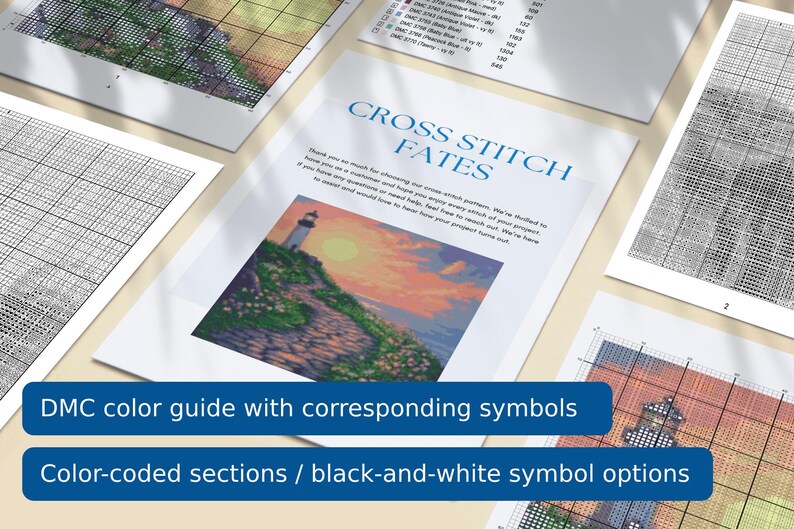 Seaside Lighthouse Cross Stitch Pattern - Sunset & Coastal Path - PDF ...