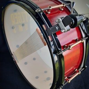 Crimson Gold 14 inch maple snare drum handmade red black gold image 3