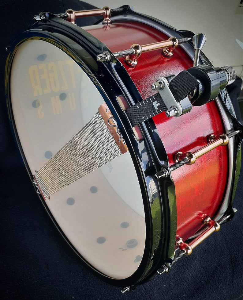 Crimson Gold 14 inch maple snare drum handmade red black gold image 3