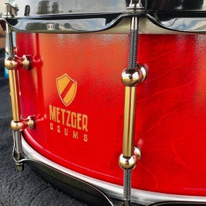 Crimson Gold 14 inch maple snare drum handmade red black gold image 2