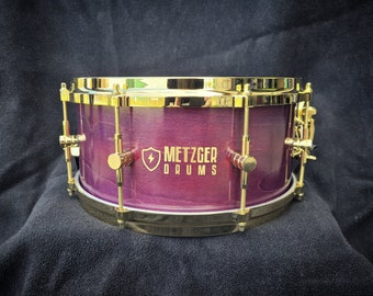 The Royale With Brass -- 13 inch maple snare drum handmade purple gold