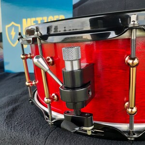 Crimson Gold 14 inch maple snare drum handmade red black gold image 6