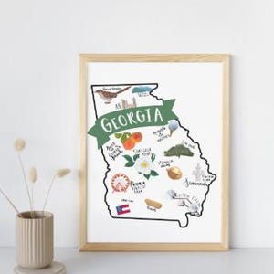 Impression d'art sur l'État de Géorgie/carte postale | représentation nationale de la savane ATL Augusta les maîtres | Moqueur cherokee rosâtre | État de la pêche