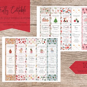 Könnte beinhalten: Ein Satz von zehn weihnachtlichen Etiketten mit verschiedenen festlichen Mustern und Designs. Die Etiketten enthalten Texte wie "Gingerbread Cookies", "Peppermint Sticks" und "Chocolate Cake". Die Etiketten sind vollständig editierbar.