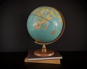 Vintage George F. Cram Imperial World Globe: Raised Relief, Hardwood & Brass Base