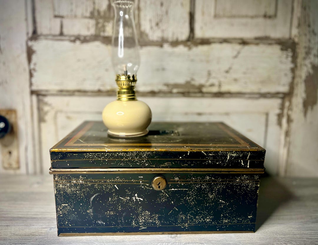 Large Vintage Metal Banker's Cash Box, Antique Metal Cash Box, Antique ...