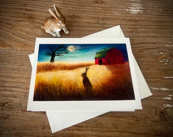 Rabbit &quot;Night Watch&quot; Notecard: Fine Art Pastel Painting