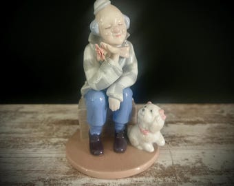 Vintage PS Design Clown mit Bichon Pudel Hund Porzellanfigur Sammlerstück von 2002, Clown Collection Figur