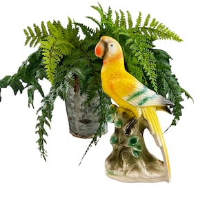 Vintage Porcelain Parrot Figurine: Mid-Century Japan Tropical Decor