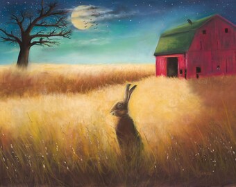 &quot;Sehr schöne Grußkarte, innen leer, &quot;&quot;Night Watch&quot;&quot; Pastell Malerei, Original Kunstwerk, gedruckt auf archivalischem Grußkartenpapier.&quot; Kaninchen Themen-Karte