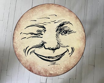 Hand Painted Moon Plaque: Whimsical Man in the Moon Wall Hanging