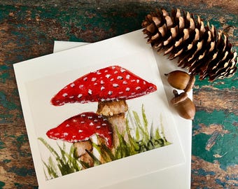 Mushroom Watercolor Notecard: Woodland Fungi Art Print