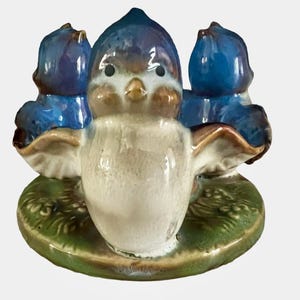 Vintage Blue Bird Trio Ceramic Candle Holder: 1950s Kitschy Decor