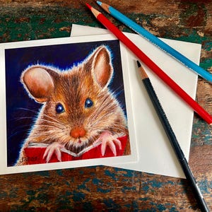 Tarjeta de notas con ilustración de ratón de bellas artes