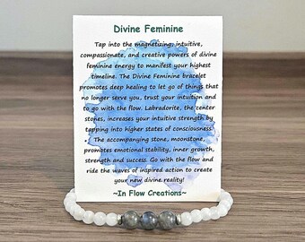 Labradorite Moonstone Bracelet, Divine Feminine Crystal Bracelet, Healing Bracelet, Intuition Jewelry, Emotional Balance, Spiritual Gift for