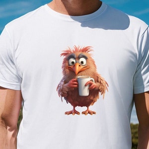 Funny Chicken drinking coffee tshirt, Coffee lover shirt, Chicken lover tee, Morning coffee tee, Cute chicken t-shirt, Farm shirt