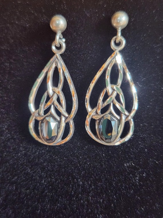 Sterling Hematite Dangle Earrings - image 2