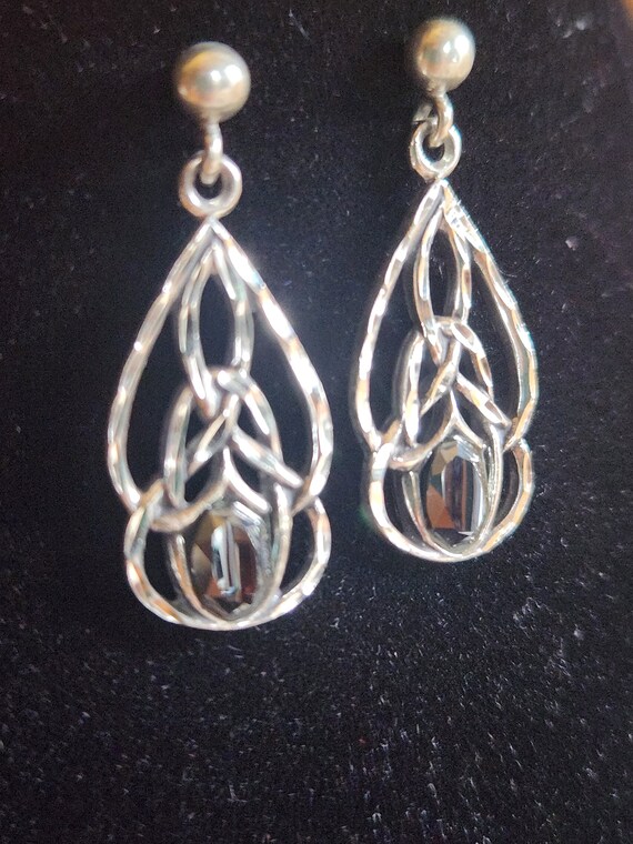 Sterling Hematite Dangle Earrings - image 3