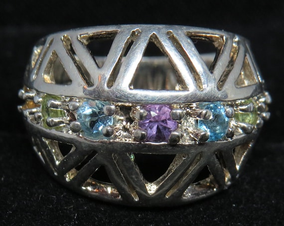 Multi-Color Stone Sliver Ring - image 1