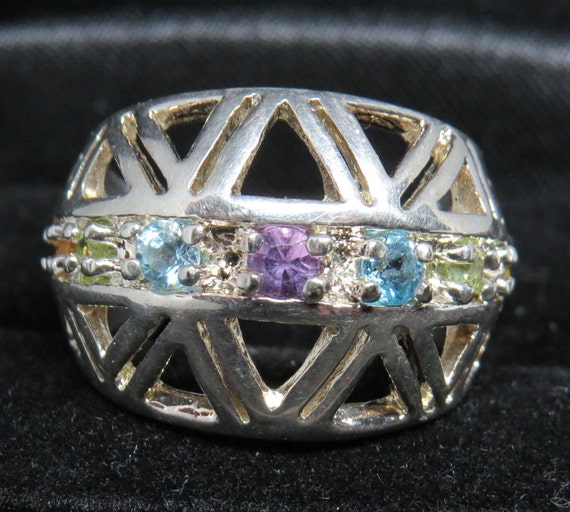 Multi-Color Stone Sliver Ring - image 2