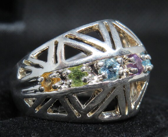 Multi-Color Stone Sliver Ring - image 4