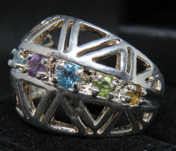 Multi-Color Stone Sliver Ring - image 3