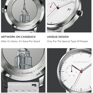 Secanti White Silver Limited Edition Watch Unisex For Men Women Gift Ideas Unique Luxury Analog Stainless Steel Leather Custom Minimalist image 6