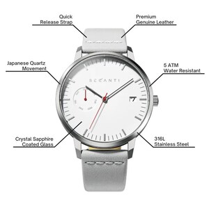 Secanti White Silver Limited Edition Watch Unisex For Men Women Gift Ideas Unique Luxury Analog Stainless Steel Leather Custom Minimalist image 5