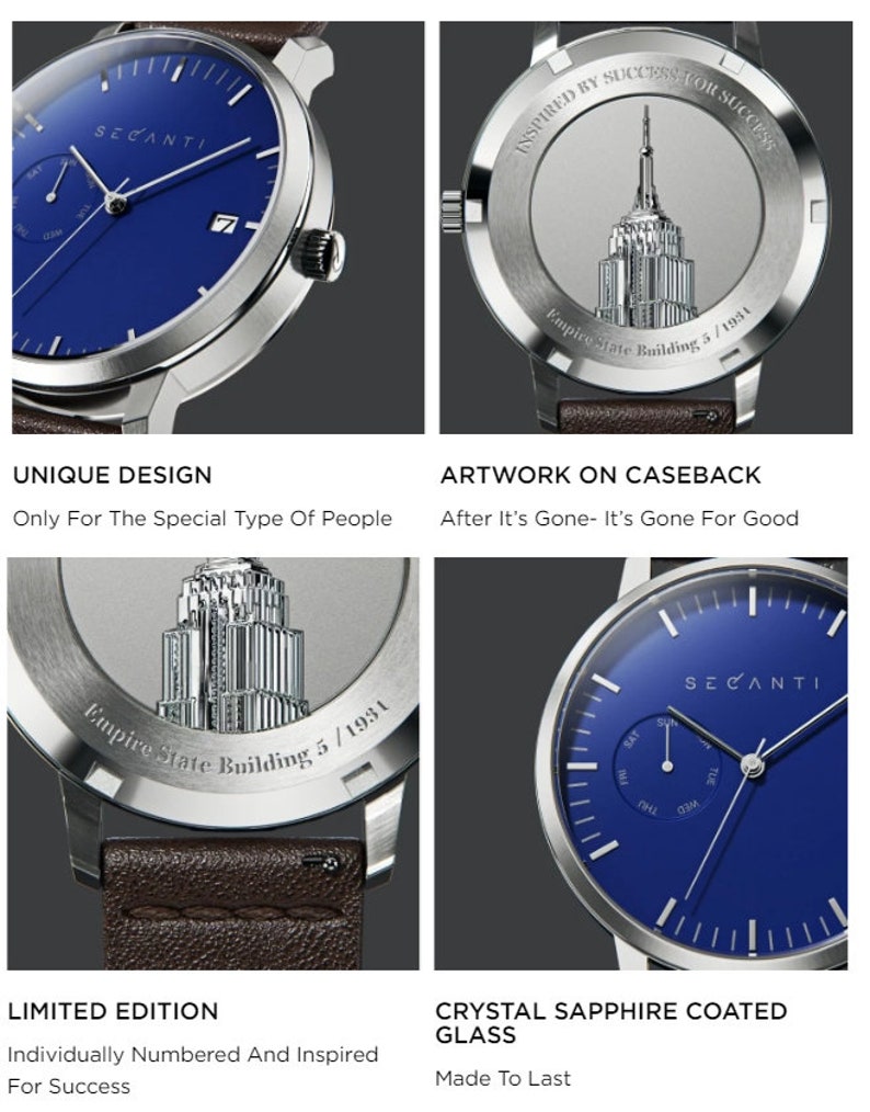 Secanti Blue Silver Limited Edition Watch Unisex For Men Women Gift Ideas Unique Timepieces Luxury Custom Minimalist Design Watches His Hers image 4