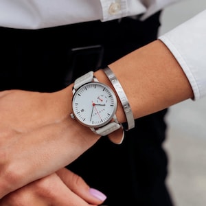 Secanti White Silver Limited Edition Watch Unisex For Men Women Gift Ideas Unique Luxury Analog Stainless Steel Leather Custom Minimalist image 1