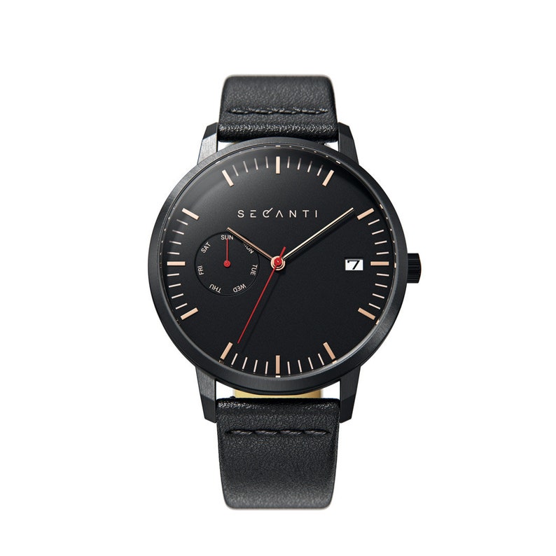 Secanti Limited Edition Black Watch Unisex For Men Women Gift Ideas Unique Luxury Analog Quartz Stainless Steel Leather Minimalist Custom image 3