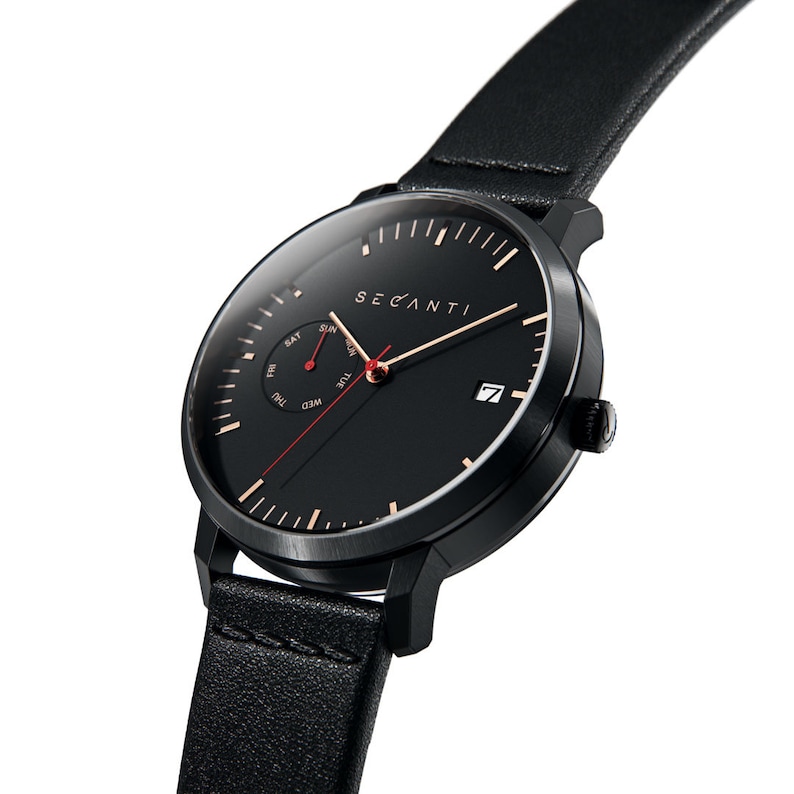 Secanti Limited Edition Black Watch Unisex For Men Women Gift Ideas Unique Luxury Analog Quartz Stainless Steel Leather Minimalist Custom image 2